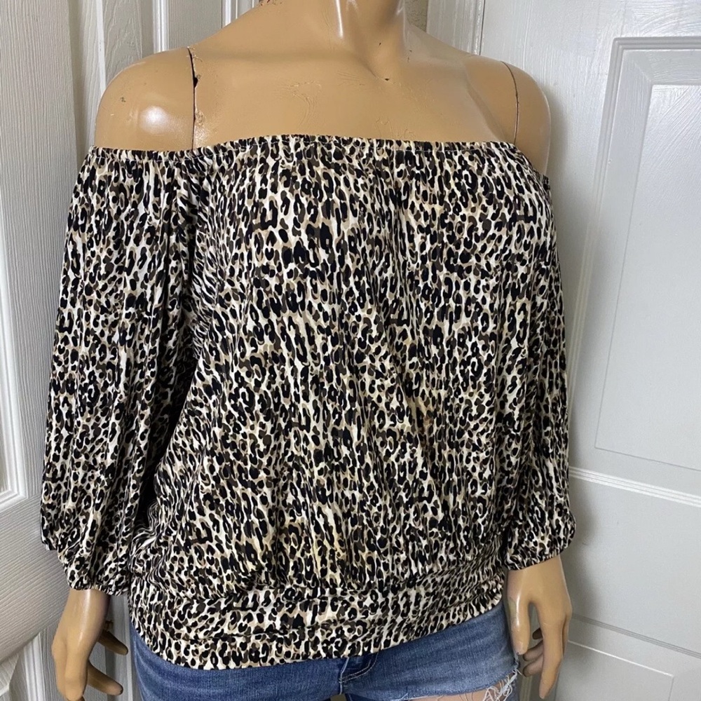 Chaus Brown and Black Animal Print Blouse Elegant Top